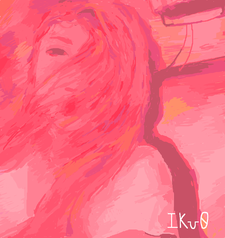A redraw of Mitski's album cover for Lush drawn in a monochrome pink palette