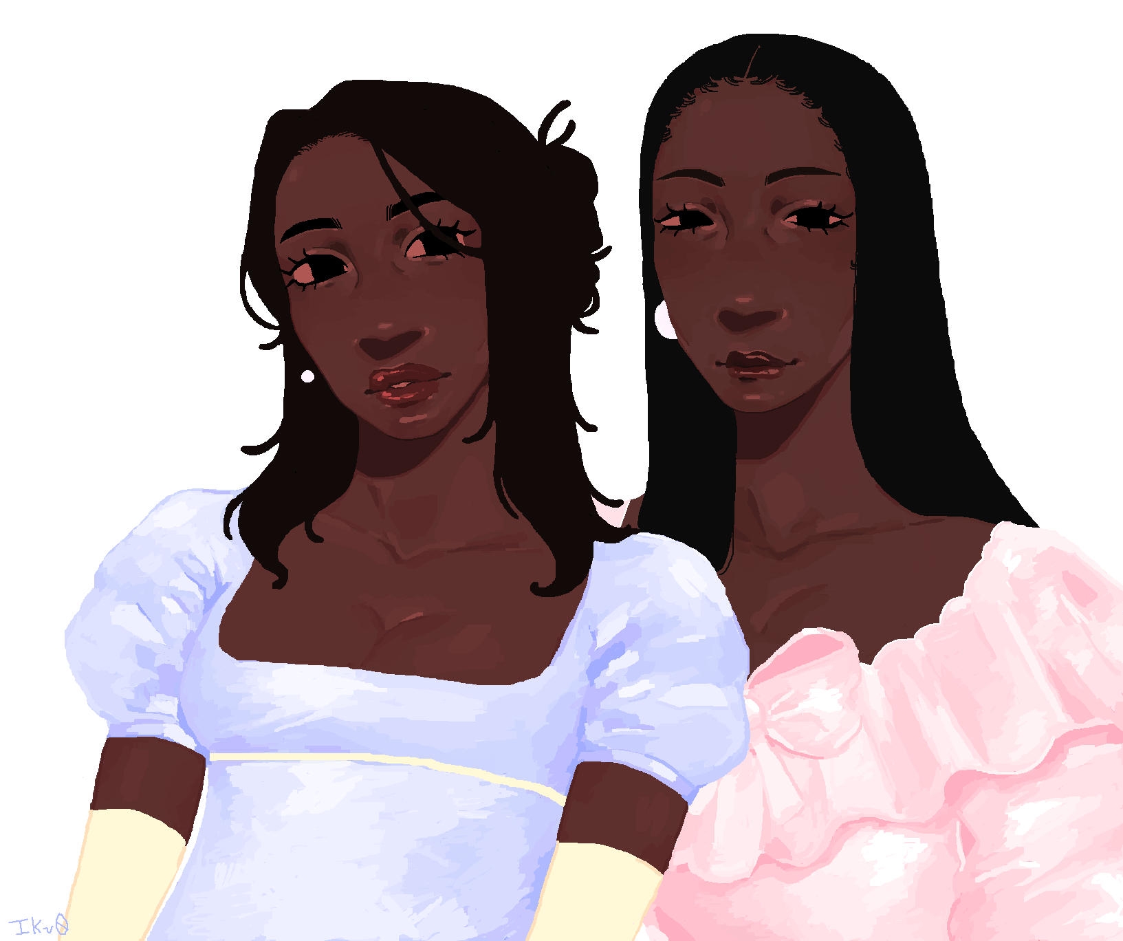 a digital illustration of two dark-skin women