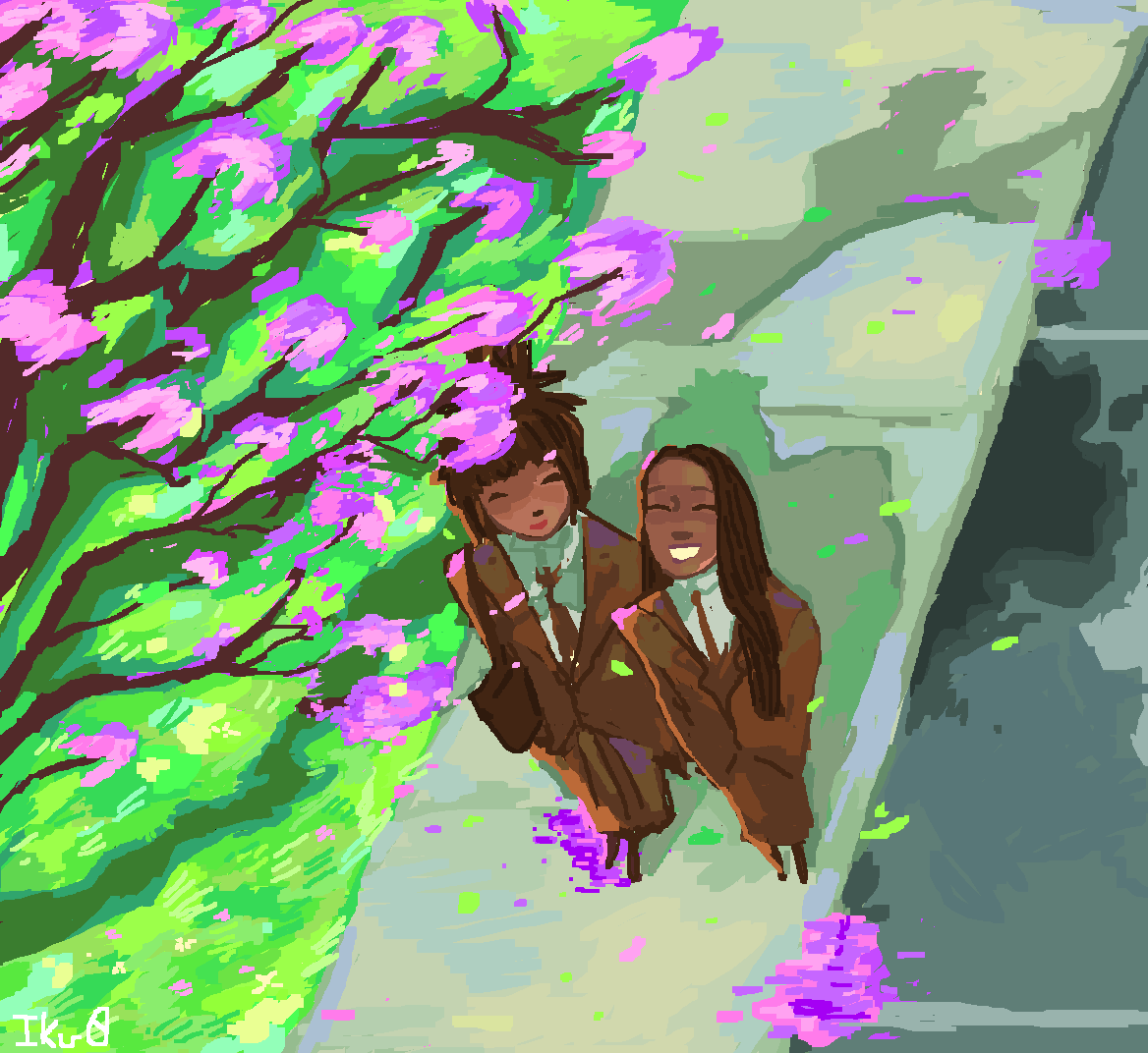 A digital illustration of two women